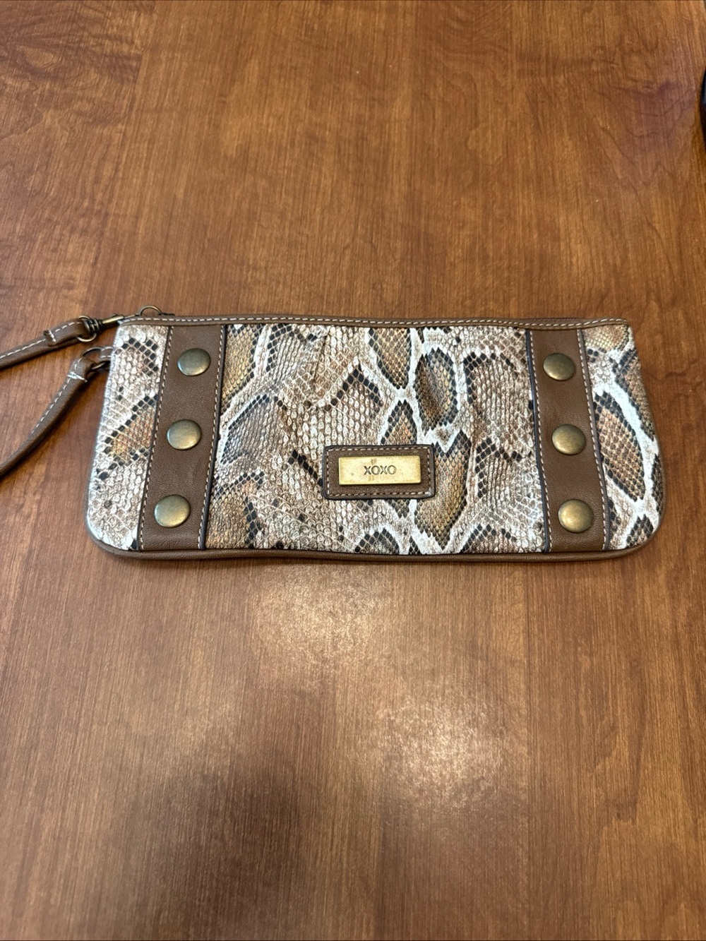 XOXO Snake-Print Wristlet with Gold Plate y2k